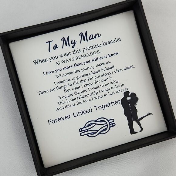 🔸️NIB Black "To My Man" Braided Leather Infinity Knot Cuff Bracelet 7.8" - Picture 6 of 11